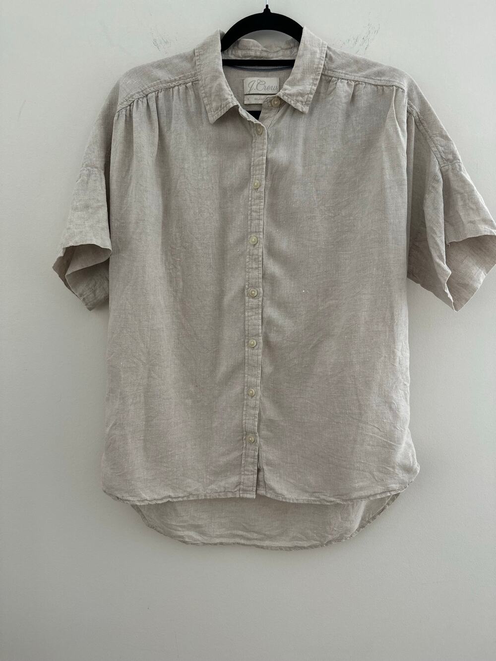 J.Crew Baird McNutt Irish Linen Short Sleeve Shirt Women's Small Oatmeal